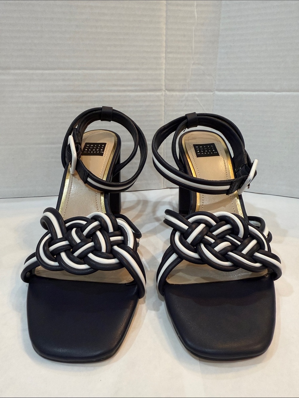 White House Black Market Nova Mixed Knot High Heels WHBM Size 8.5M Blue NIB - Picture 13 of 16